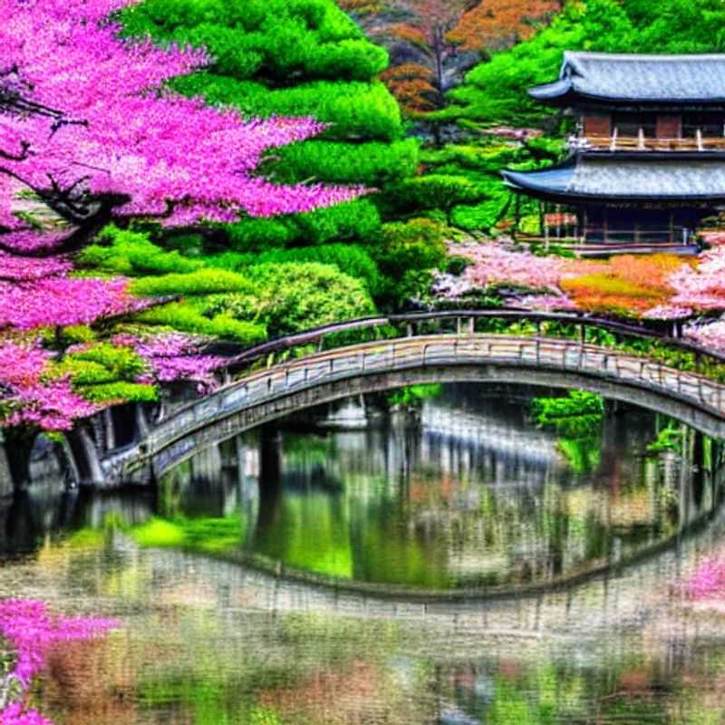 Quatre amis explorant les jardins enchantés de Kyoto, au Japon, lors de leurs vacances d'été en luxe.