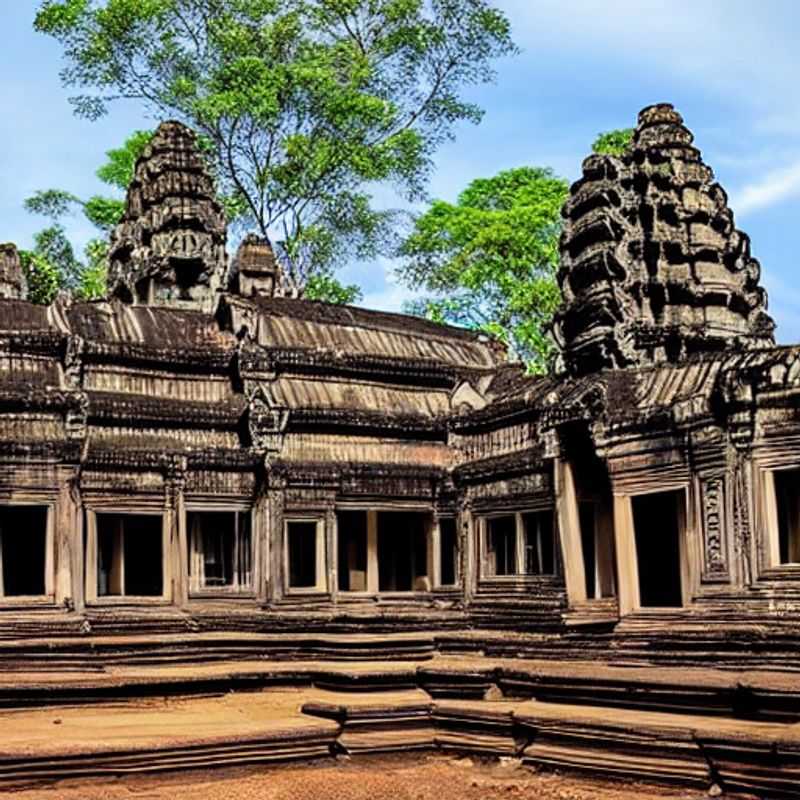 L'opulence sereine d'Angkor Wat baignée par le soleil d'été, un aperçu du luxe qui vous attend à Siem Reap, Cambodge.