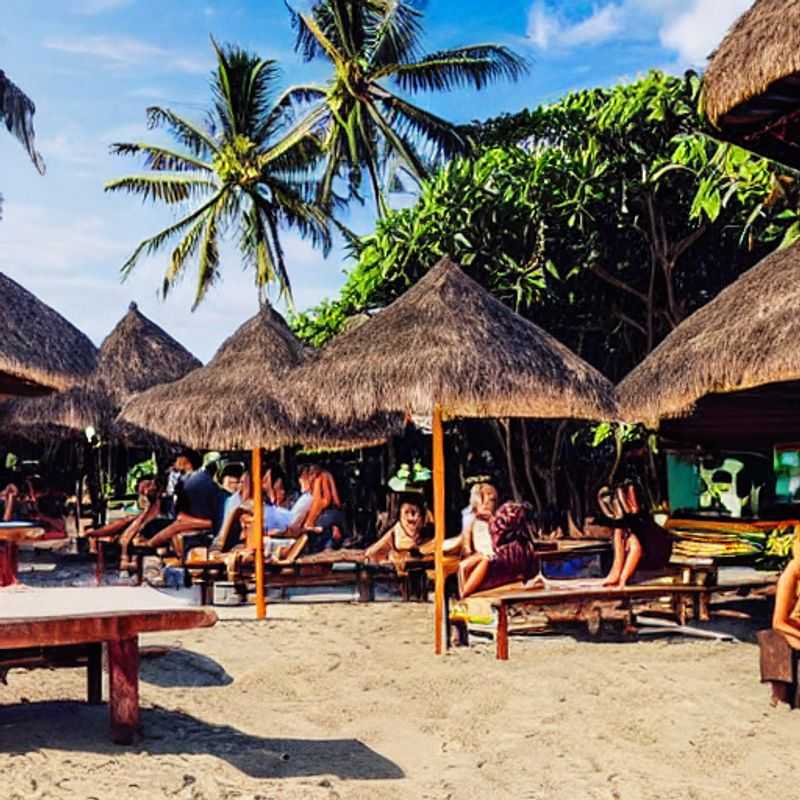 Quatre amis se détendent dans le luxe de Canggu, Indonésie, profitant des doux rayons du soleil lors de leurs vacances d'été exclusives.