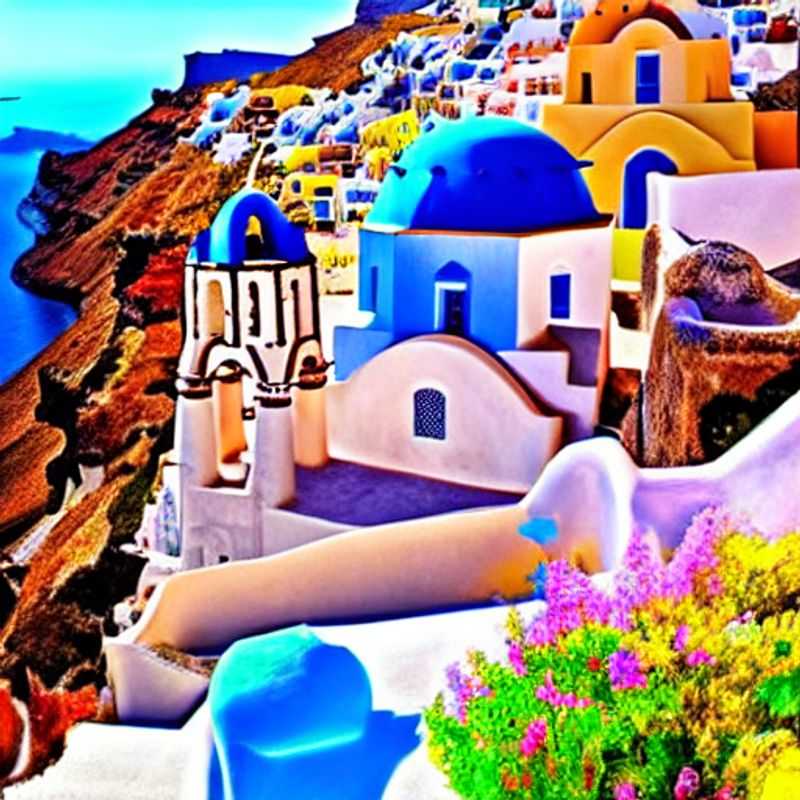 Deux amoureux contemplant le magnifique coucher de soleil sur la pittoresque île de Santorin, en Grèce, lors de leurs vacances estivales de luxe.