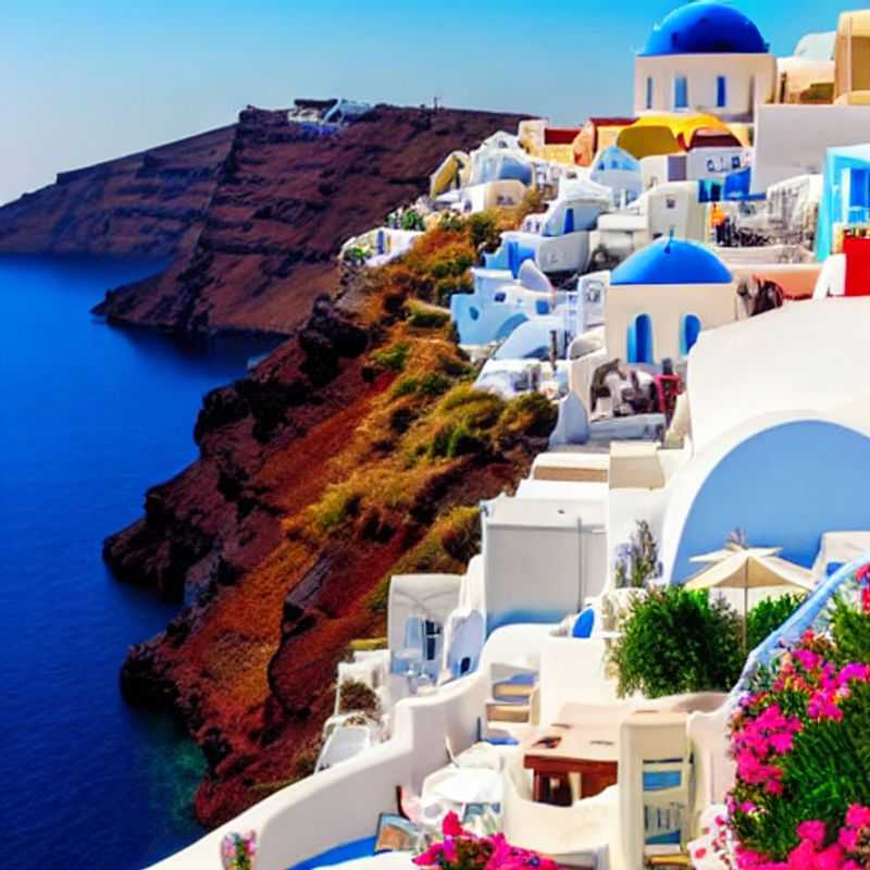 Santorini's iconic white-washed architecture cascades down the caldera cliffs, basking in the golden Aegean sun, a picture-perfect backdrop for an unforgettable luxury summer escape. Indulge in the mythic charm and unparalleled beauty of this Grecian paradise.