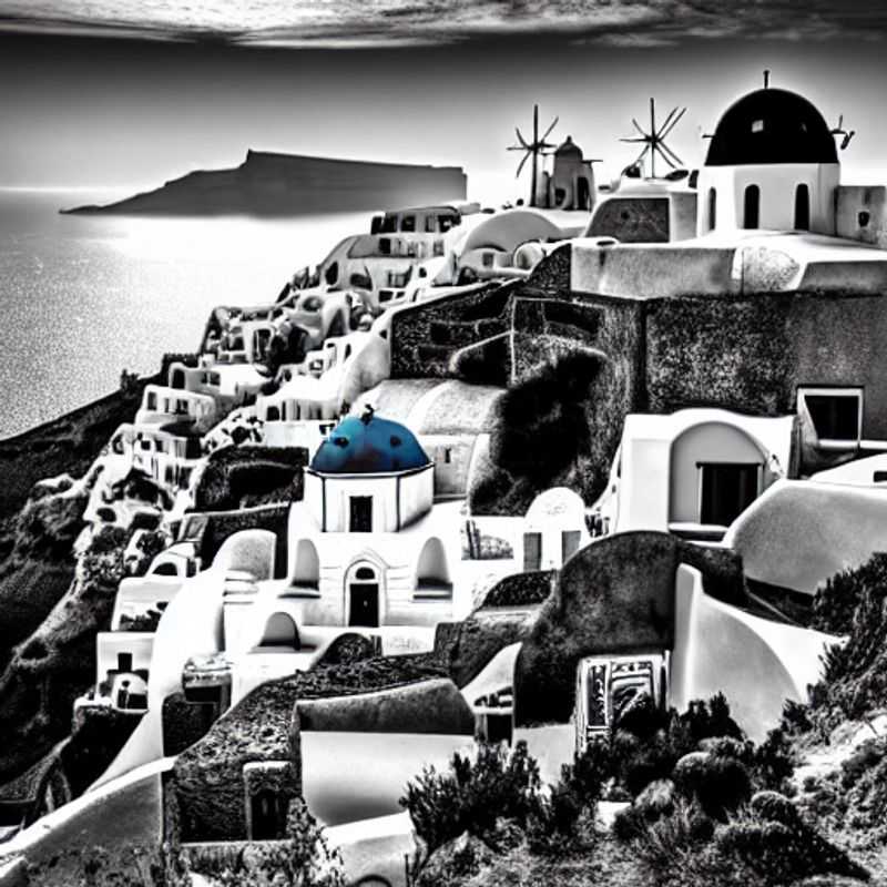 Iconic white-washed villages cascading down the caldera cliffs of Santorini, bathed in the golden light of a luxurious summer sunset, a quintessential Grecian dream.