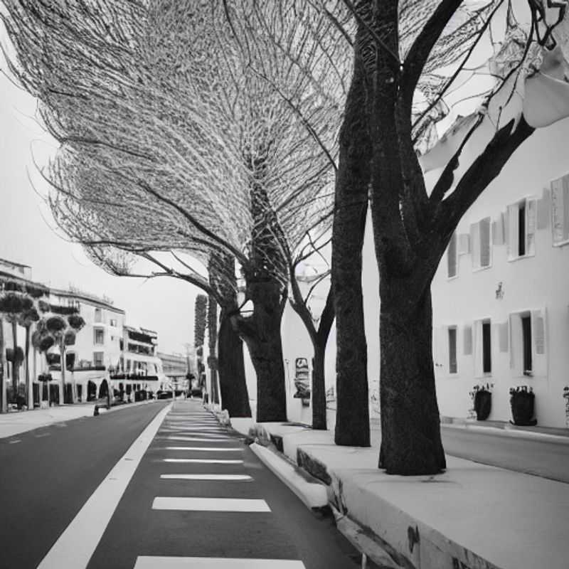 Quatre chaises longues vides sur une plage dorée avec la mer scintillante en arrière-plan à Cannes, France, un lieu idéal pour des vacances d'été luxueuses.