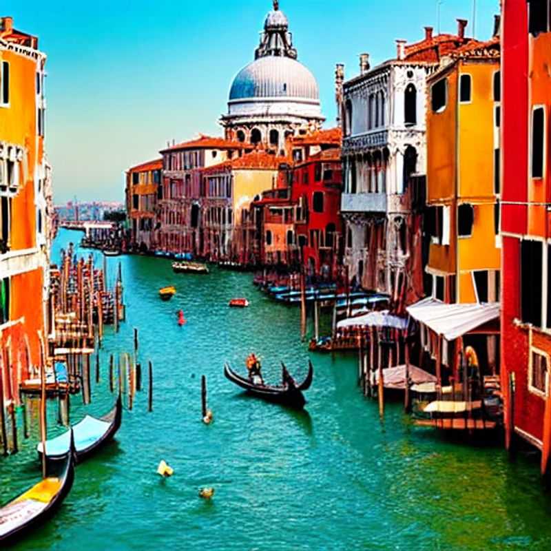 French: Vue pittoresque d'une gondole de luxe naviguant sur les canaux scintillants de Venise, en Italie, illustrant le charme et l'élégance d'un séjour estival de luxe.