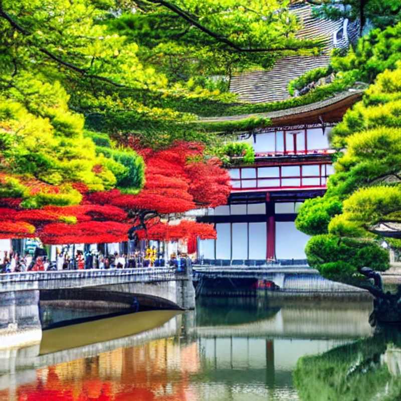 Jardin zen luxuriant de Kyoto sous le soleil d'été, un havre de paix et de sérénité pour des vacances de luxe inoubliables au Japon.