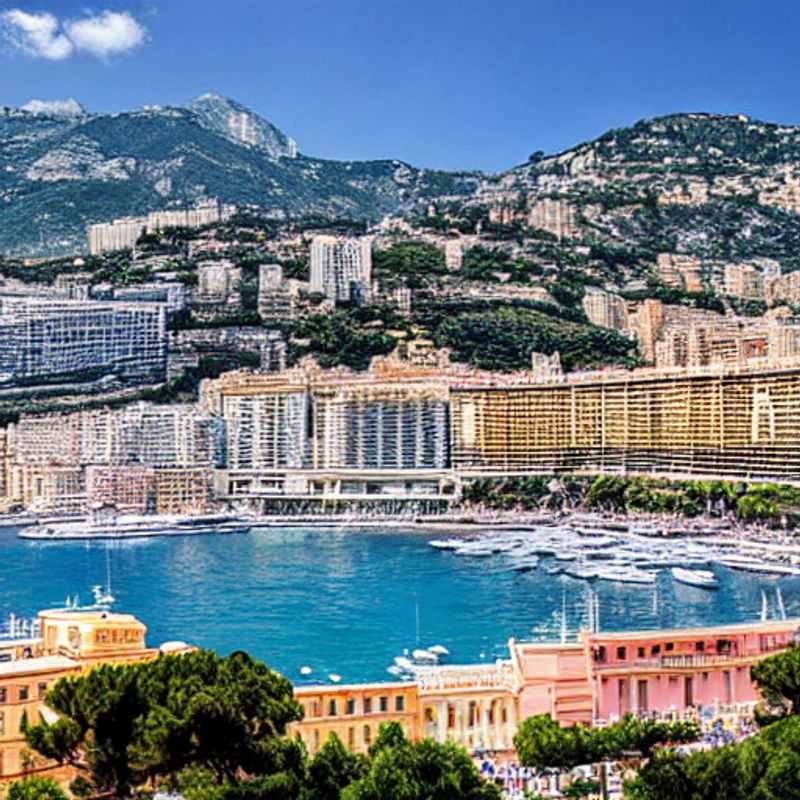 French: Vue panoramique de Monte-Carlo, Monaco, baignée par le soleil d'été, incarnant l'élégance et le luxe d'une destination de vacances idyllique.