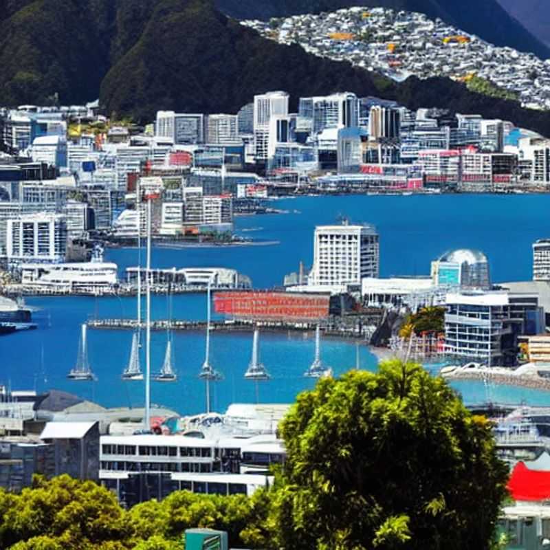 Le port de Wellington, scintillant sous le soleil estival, promesse d'une escapade luxueuse et ensoleillée en Nouvelle-Zélande. (Wellington Harbour, shimmering under the summer sun, promising a luxurious and sunny escape in New Zealand.)