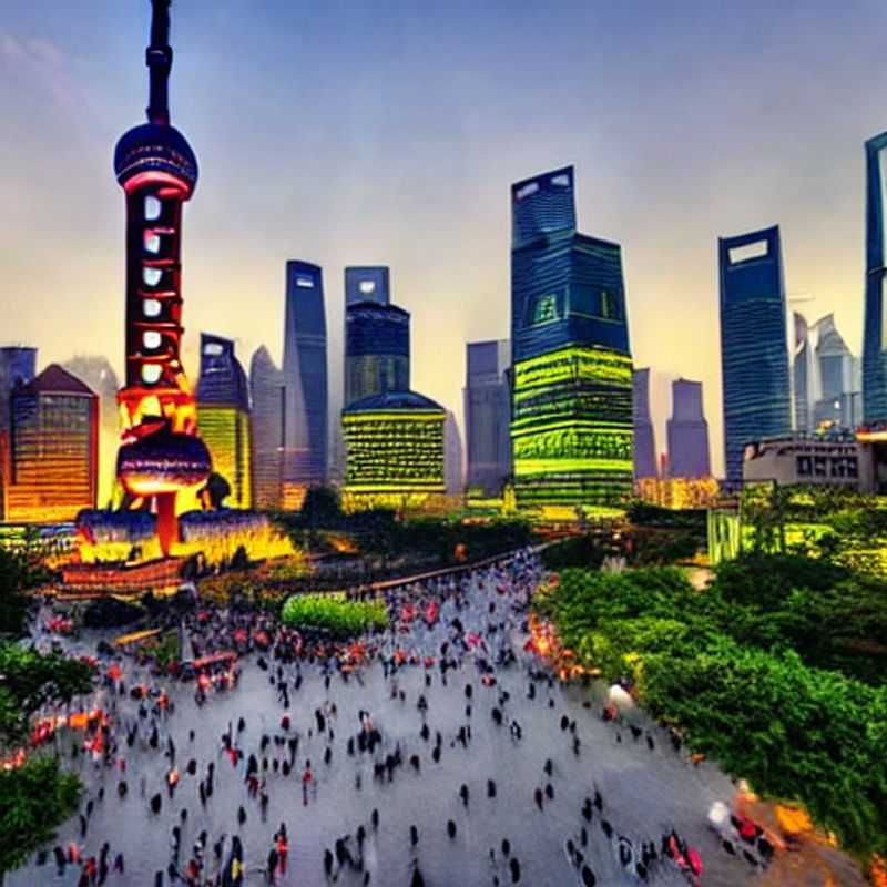 Voici Shanghai, un écrin de luxe estival : gratte-ciel futuristes illuminant le ciel au-dessus du Bund, promesse d'un séjour inoubliable sous le soleil chinois. (Here's Shanghai, a showcase of summer luxury: futuristic skyscrapers illuminating the sky above the Bund, promising an unforgettable stay under the Chinese sun.)