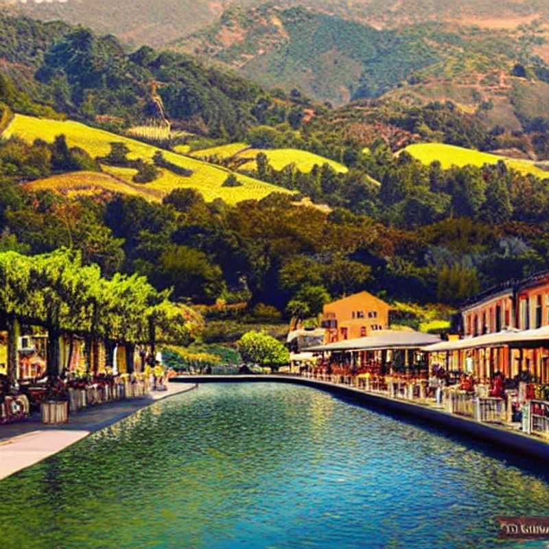 Vue luxuriante des vignobles de Napa Valley baignés de soleil estival, un cadre idyllique pour des vacances de luxe inoubliables. (Luxurious view of Napa Valley vineyards bathed in summer sunshine, an idyllic setting for an unforgettable luxury holiday.)