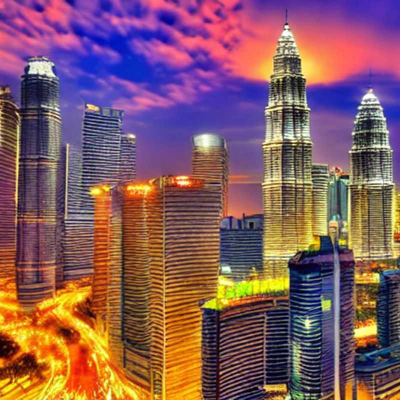 Soaring above the Kuala Lumpur skyline: the Petronas Twin Towers, shimmering jewels against a vibrant Malaysian sunset, beckoning luxury travelers to discover the city's summer delights.