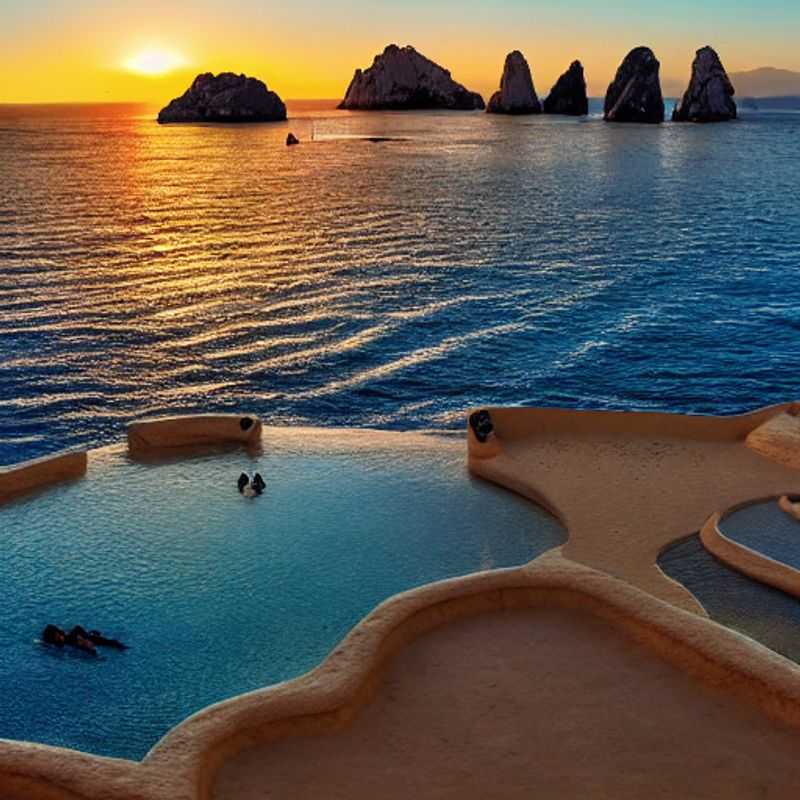 Deux couples profitent du magnifique coucher de soleil sur la côte de Los Cabos, au Mexique, lors d'une escapade estivale luxueuse.