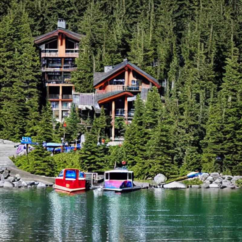 L'opulence estivale de Whistler, Canada : Vues panoramiques sur les montagnes verdoyantes et les lacs azur, incarnant une destination de luxe idéale pour des vacances d'été inoubliables.