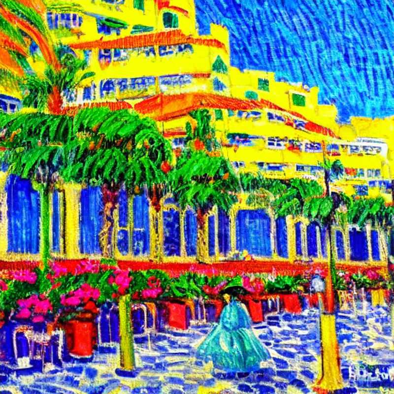 Palmiers ondulant doucement sous le soleil doré de Las Palmas de Gran Canaria, un avant-goût du luxe décontracté qui vous attend lors de vos vacances d'été. (Palms gently swaying under the golden sun of Las Palmas de Gran Canaria, a foretaste of the relaxed luxury that awaits you on your summer vacation.)