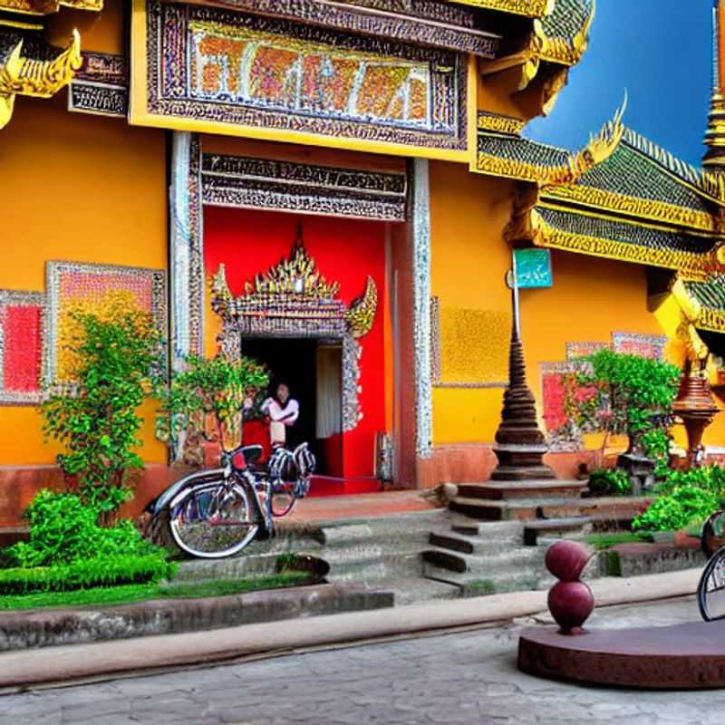 Quatre amis profitent du soleil éclatant sur les anciennes structures de Chiang Mai, en Thaïlande, lors de leurs vacances d'été de luxe.