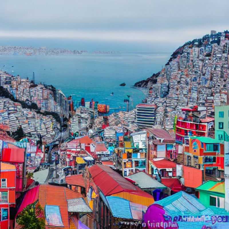 Un couple élégant savoure la vue spectaculaire du port pittoresque de Valparaiso, au Chili, lors de leurs vacances d'été de luxe.