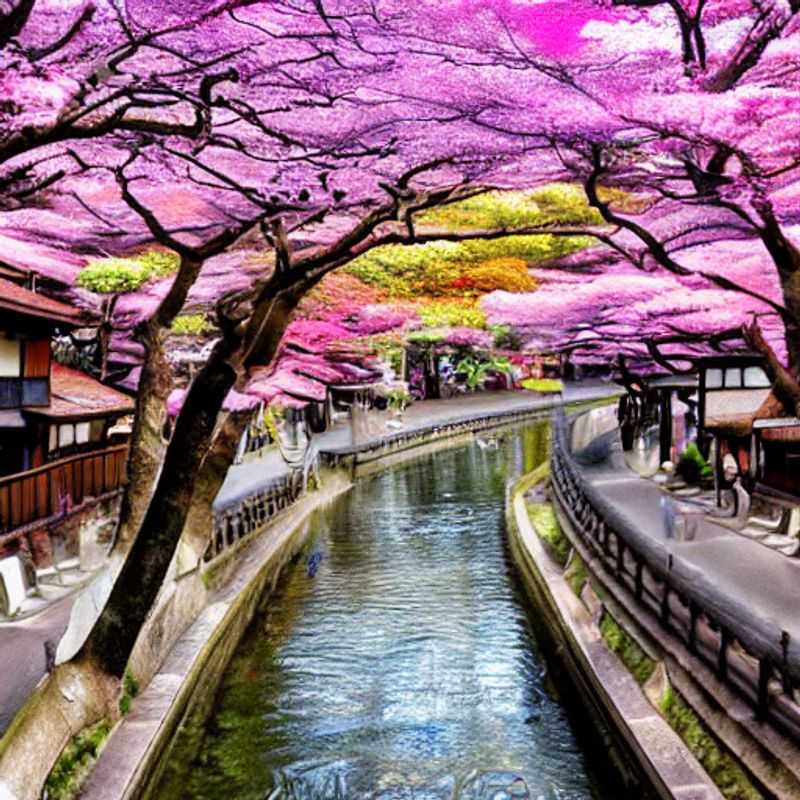 Un groupe de voyageurs élégants profitant du charme estival de Kyoto, au Japon, lors de leurs vacances luxueuses.