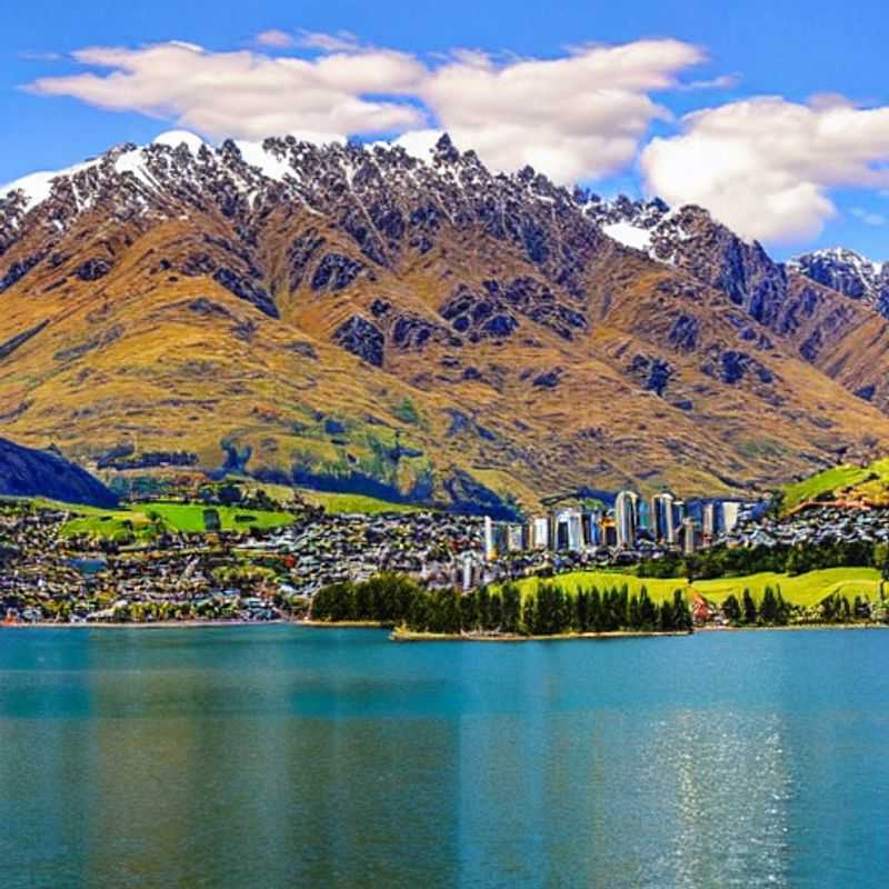 Deux voyageurs contemplant la majesté des Alpes du Sud depuis Queenstown, Nouvelle-Zélande, une promesse d'aventure et de luxe lors d'un inoubliable séjour estival.