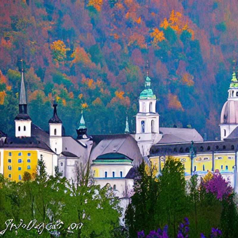 Le charme baroque de Salzbourg sous le soleil d'été : une destination de luxe idyllique, avec ses bâtiments historiques baignés de lumière et promettant une escapade inoubliable. (The baroque charm of Salzburg under the summer sun: an idyllic luxury destination, with its historic buildings bathed in light and promising an unforgettable getaway.)