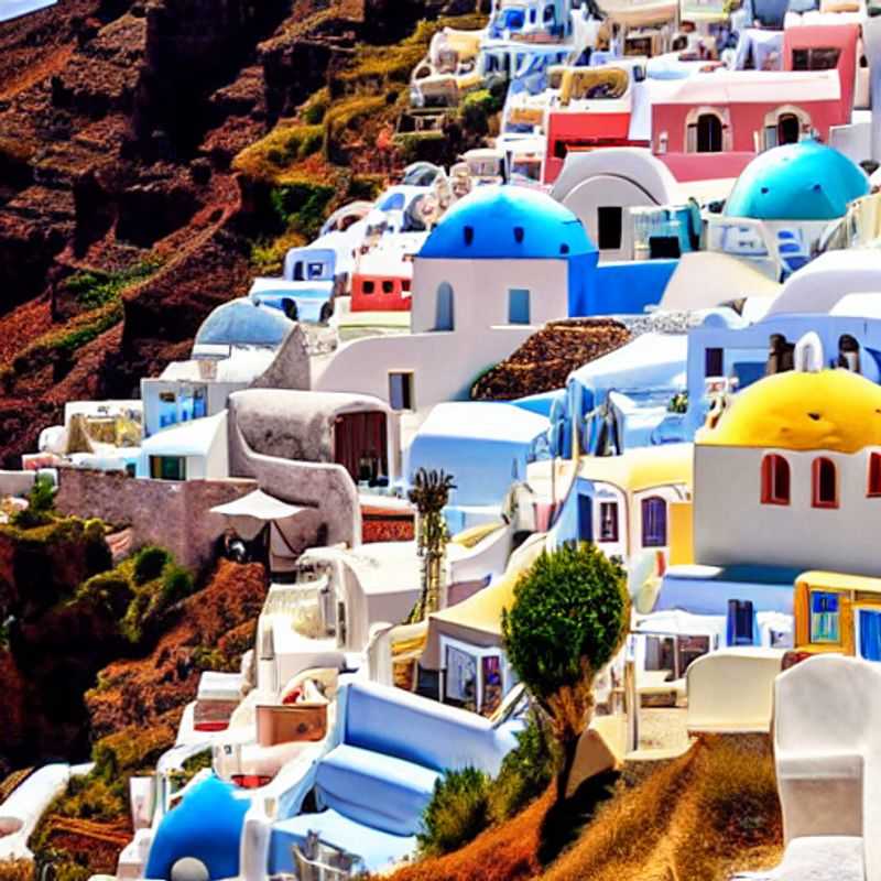 Soleil scintillant sur les dômes bleus iconiques de Santorin, un décor de rêve pour des vacances estivales luxueuses.