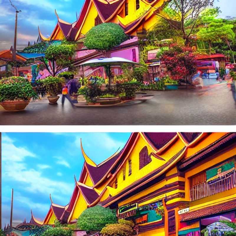 Quatre amis profitent du soleil éclatant sur les anciennes structures de Chiang Mai, en Thaïlande, lors de leurs vacances d'été de luxe.
