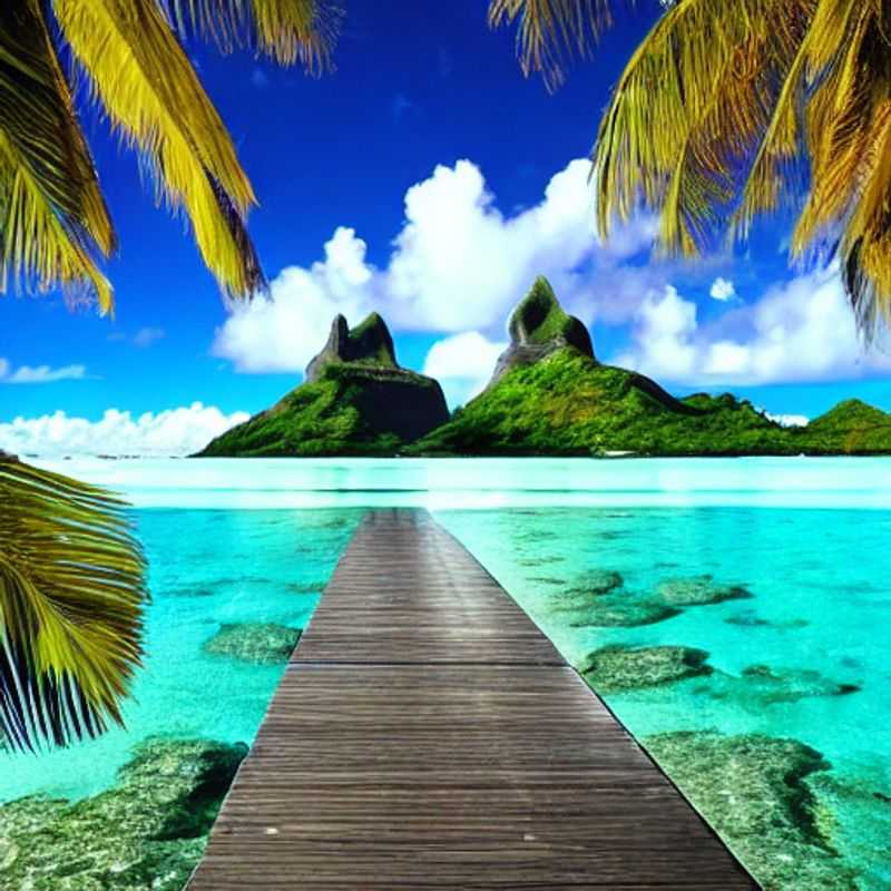 Lagune turquoise scintillante de Bora Bora en Polynésie française, un paysage paradisiaque idéal pour les vacances de printemps.