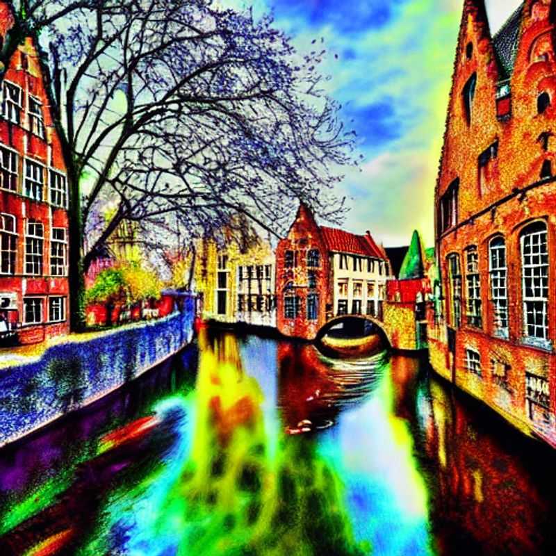 Bruges na primavera: canais pitorescos e edifícios medievais floridos.