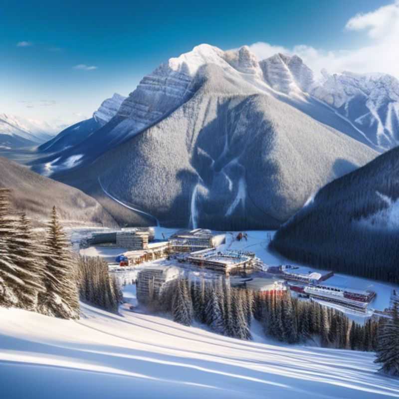 Un voyageur solitaire profitant des pistes enneigées de Mt. Norquay, Canada, lors d'une escapade de 24 heures pendant la saison de ski, avec des montagnes majestueuses en arrière-plan.