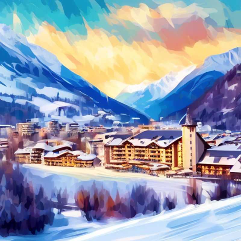 Cuatro amigos disfrutando de una emocionante aventura de esquí en Serre Chevalier, Francia, durante su escapada de 4 días en plena temporada de esquí, con paisajes nevados y montañas majestuosas de fondo.