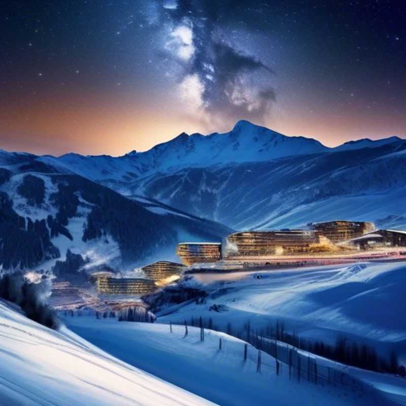 A joyful family with children skiing down the pristine slopes of Sestriere, Italy, surrounded by stunning snow-capped mountains, embracing their eco-tourist adventure during a two-week ski vacation.
