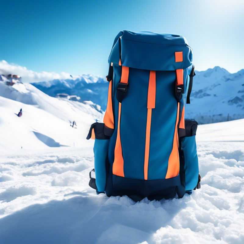 A close-up shot of a sleek, modern ski backpack, showcasing its spacious compartments, hydration pack compatibility, and ergonomic design.