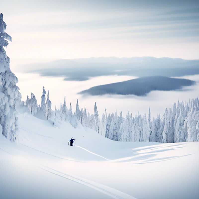 Ruka, Finlande, sous un ciel hivernal : paysage enneigé idéal pour les sports d'hiver.