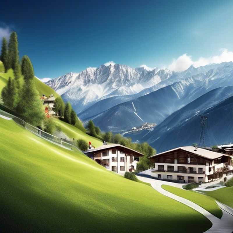 Four eco-tourists reveling in the pristine slopes of Pila, Italy, surrounded by breathtaking alpine scenery during their three-week skiing adventure, embodying a spirit of sustainability and adventure in the heart of the mountains.