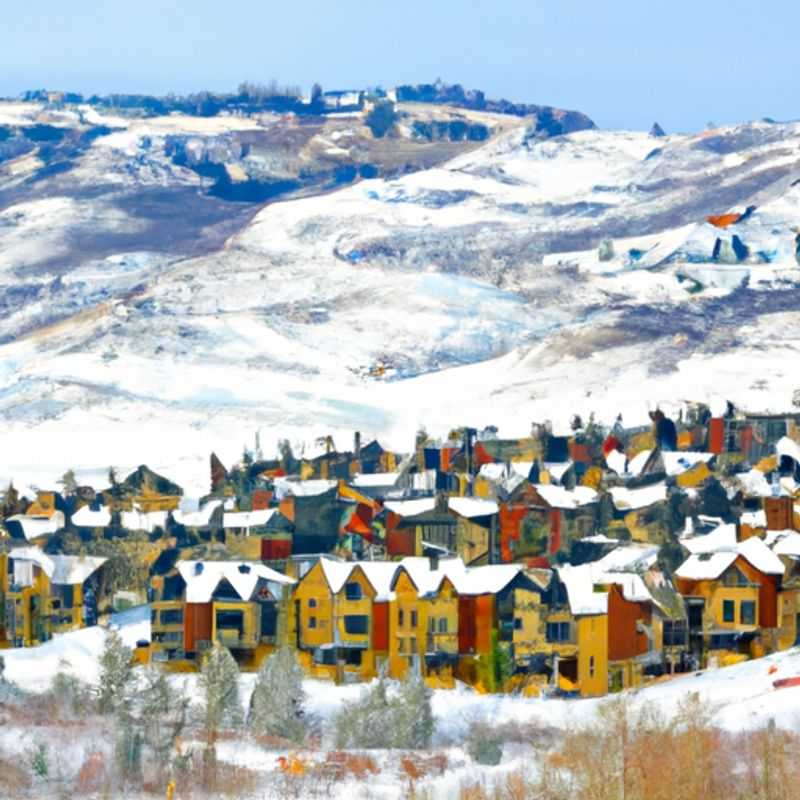 A couple gliding effortlessly down the pristine slopes of Deer Valley Resort, enveloped in the breathtaking winter wonderland of the Wasatch Mountains during their 2-week ski vacation.