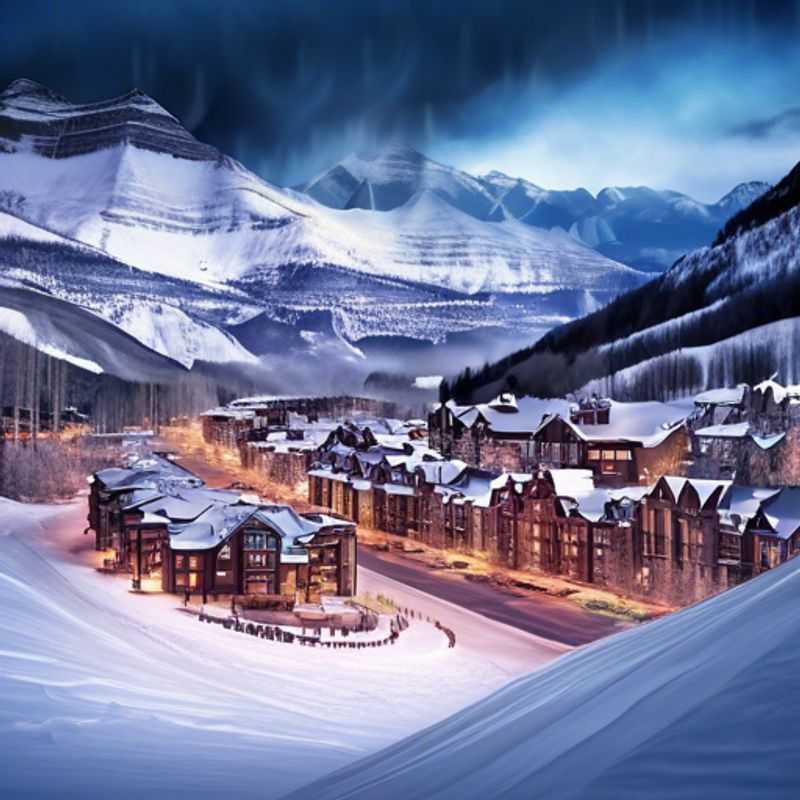 A solo luxury traveler gracefully skiing down the pristine slopes of Telluride, USA, surrounded by breathtaking snow-capped mountains, during a week-long winter getaway in ski season.