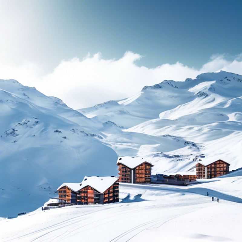 Quatre amis profitant de leur vacances de ski à Val Thorens, France, entourés de magnifiques montagnes enneigées, lors de leur séjour de deux semaines pendant la saison de ski.