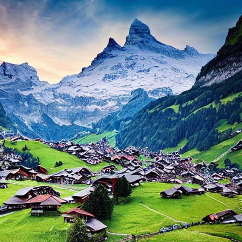 Grindelwald au printemps : Vue imprenable sur les montagnes enneigées et les chalets pittoresques.