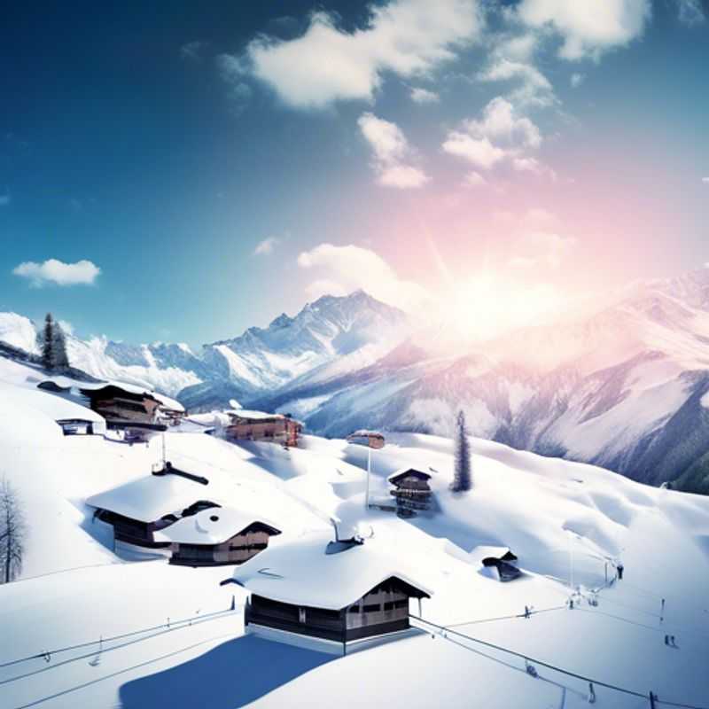 Four eco-tourists reveling in the pristine slopes of Pila, Italy, surrounded by breathtaking alpine scenery during their three-week skiing adventure, embodying a spirit of sustainability and adventure in the heart of the mountains.