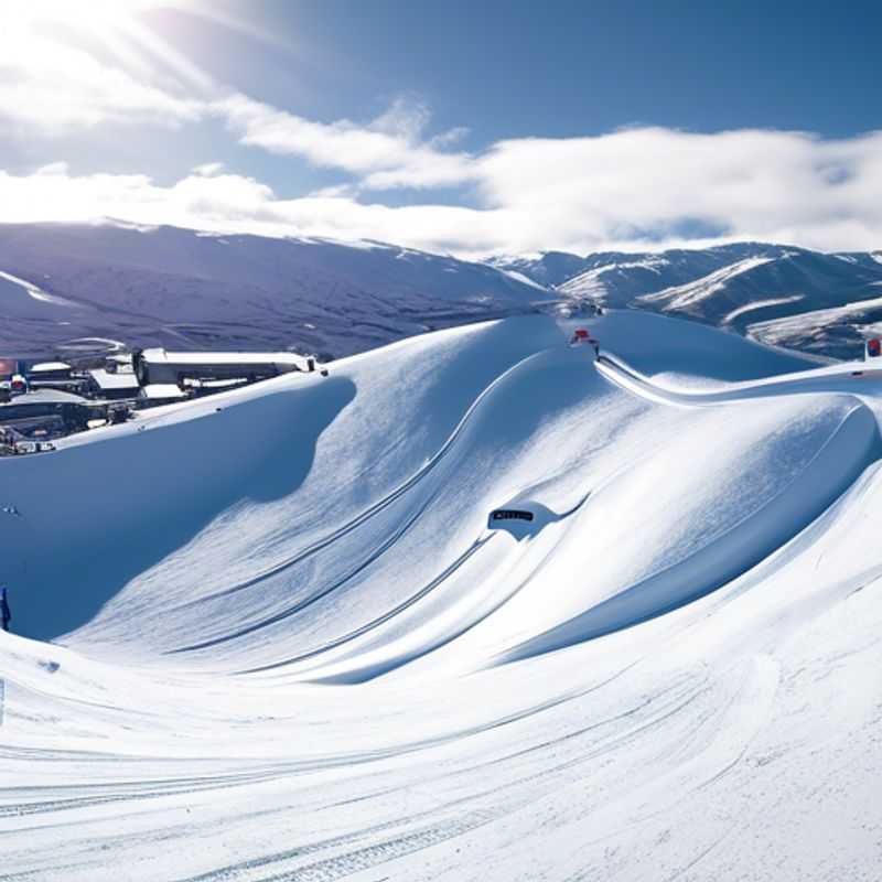 Six amis dévalant les pentes enneigées de Cardrona Alpine Resort, Nouvelle-Zélande, profitant de leur séjour de ski de 4 jours pendant la saison hivernale.
