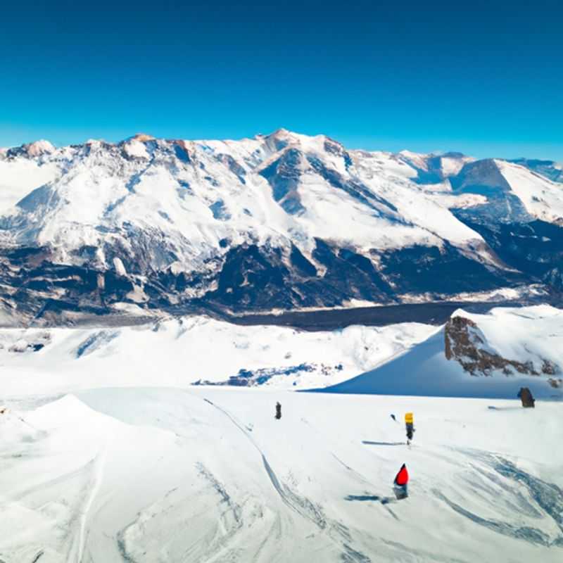 Four skiers amidst the breathtaking Alpine panorama of Crans-Montana, Switzerland, their skis poised for exhilarating adventures on the slopes during their two-week ski vacation.