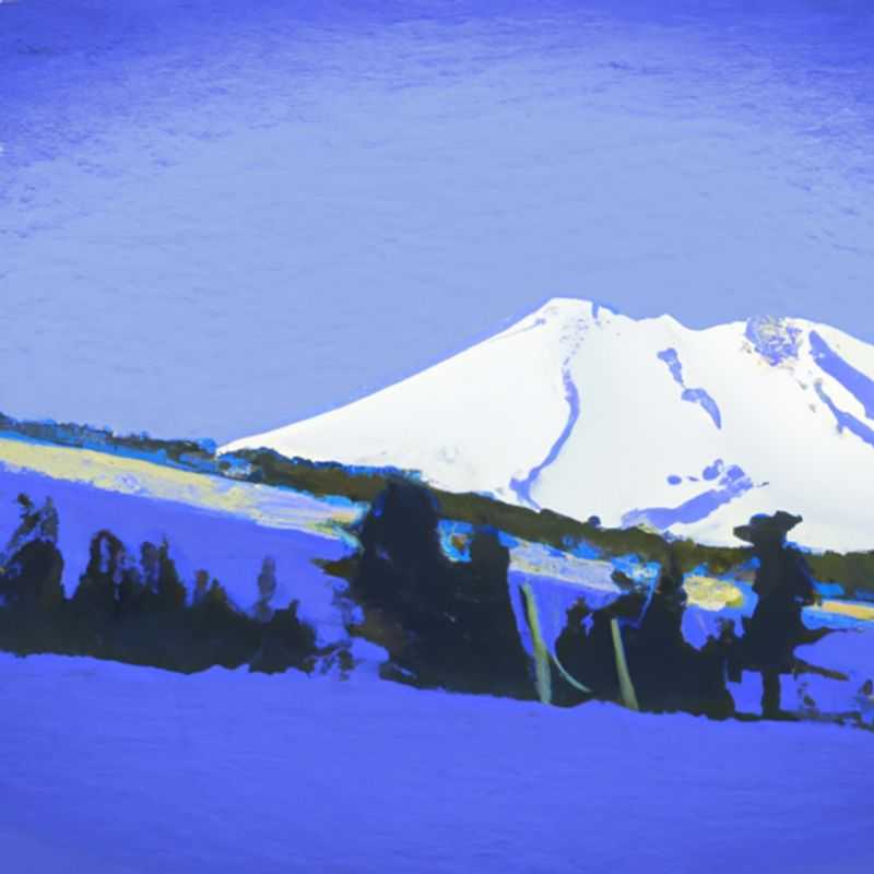 A solitary figure glides down the pristine slopes of Mt. Bachelor, USA, surrounded by breathtaking snow-capped peaks, enjoying a thrilling 24-hour ski adventure amidst the breathtaking beauty of the Cascade Mountains.