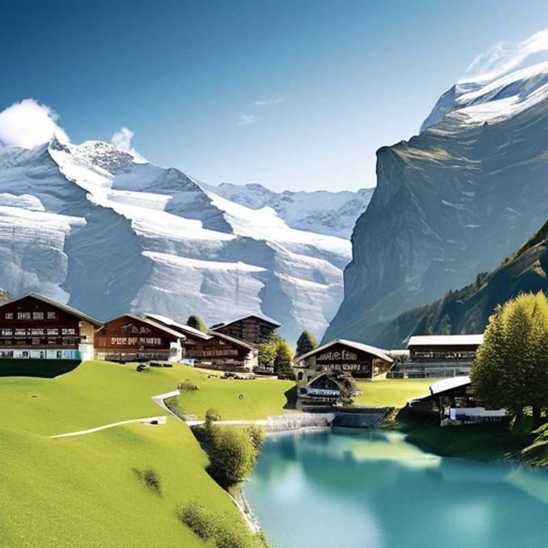 Quatro amigos se divertindo nas encostas nevadas de Grindelwald, Suíça, durante suas férias de esqui de 5 dias, explorando a cultura e a beleza alpina da região.
