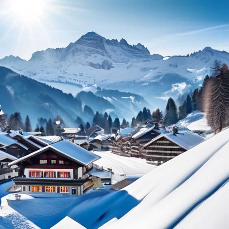 Quatro pessoas se divertindo nas encostas nevadas de Gstaad Mountain Rides, Suíça, durante suas férias de esqui de 3 dias na temporada de esqui.
