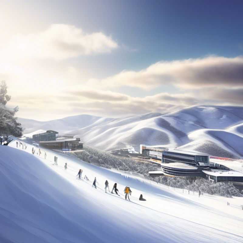 A solo traveler carving through fresh powder on the slopes of Mt. Hotham, Australia, capturing the thrill of a last-minute skiing vacation during peak ski season.