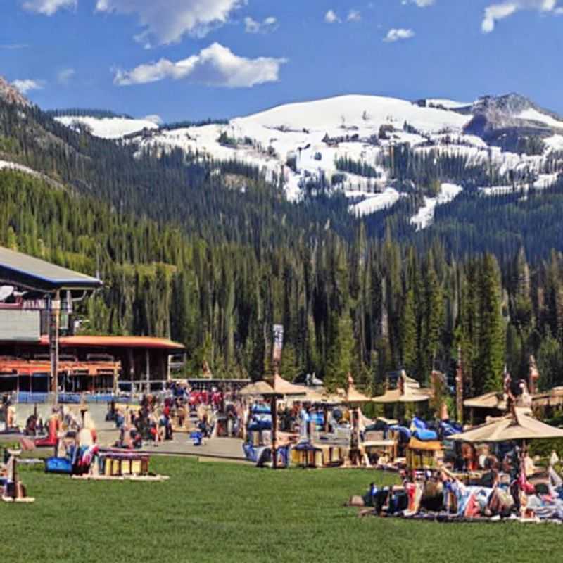 Esquíadores y snowboarders disfrutando del sol primaveral en Big Sky Resort, Montana.