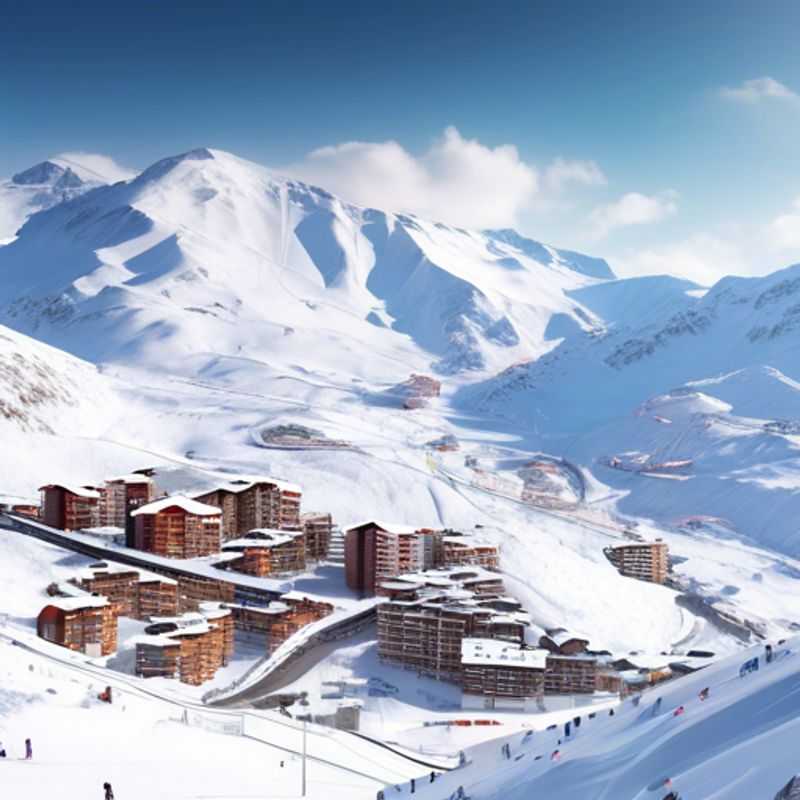 Quatre amis profitant de leur vacances de ski à Val Thorens, France, entourés de magnifiques montagnes enneigées, lors de leur séjour de deux semaines pendant la saison de ski.