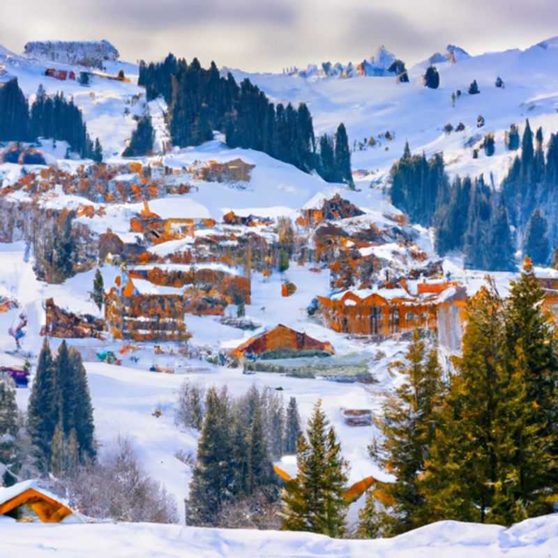 A solitary skier glides effortlessly down the pristine slopes of Meribel, France, surrounded by breathtaking alpine scenery. This image captures the serene beauty and exhilaration of a 5-day solo skiing adventure during peak season.