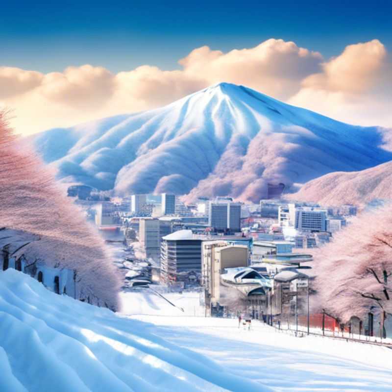 Six friends bundled in colorful ski gear, joyfully navigating the powdery slopes of Sapporo Teine, Japan, during their three-week skiing adventure, surrounded by stunning winter landscapes and the thrill of the ski season.