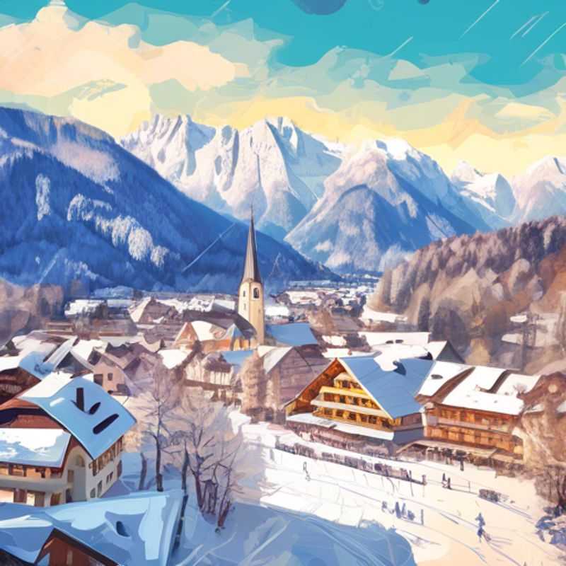 Un voyageur solitaire éco-touriste profitant des paysages enneigés de Garmisch-Partenkirchen, en Allemagne, lors de ses vacances de ski de deux semaines pendant la saison hivernale.
