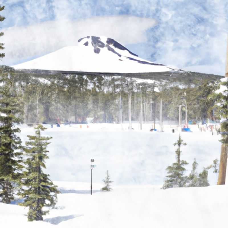 A solitary figure glides down the pristine slopes of Mt. Bachelor, USA, surrounded by breathtaking snow-capped peaks, enjoying a thrilling 24-hour ski adventure amidst the breathtaking beauty of the Cascade Mountains.