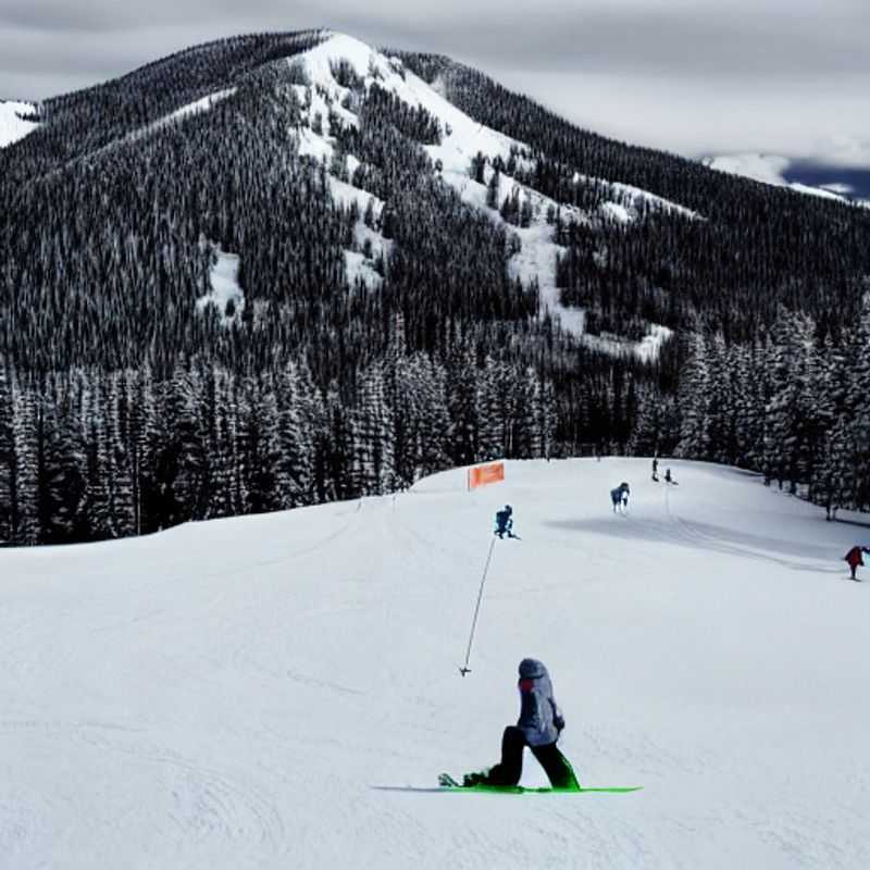 Esquíadores y snowboarders disfrutando del sol primaveral en Big Sky Resort, Montana.